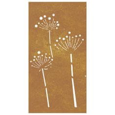 Vidaxl Vrtna stenska dekoracija 105x55 cm corten jeklo cvetlice