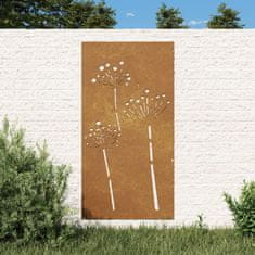 Vidaxl Vrtna stenska dekoracija 105x55 cm corten jeklo cvetlice