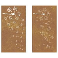 Vidaxl Vrtne stenske dekoracije 2 kosa 105x55 cm corten jeklo rože