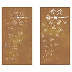 Vidaxl Vrtne stenske dekoracije 2 kosa 105x55 cm corten jeklo rože