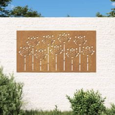 Vidaxl Vrtna stenska dekoracija 105x55 cm corten jeklo cvetlice