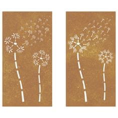 Vidaxl Vrtna stenska dekoracija 2 kosa 105x55 cm corten jeklo rože