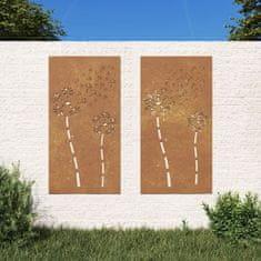 Vidaxl Vrtna stenska dekoracija 2 kosa 105x55 cm corten jeklo rože
