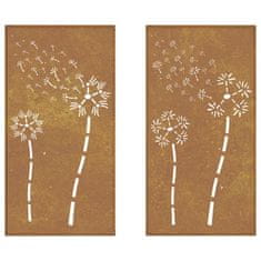 Vidaxl Vrtna stenska dekoracija 2 kosa 105x55 cm corten jeklo rože