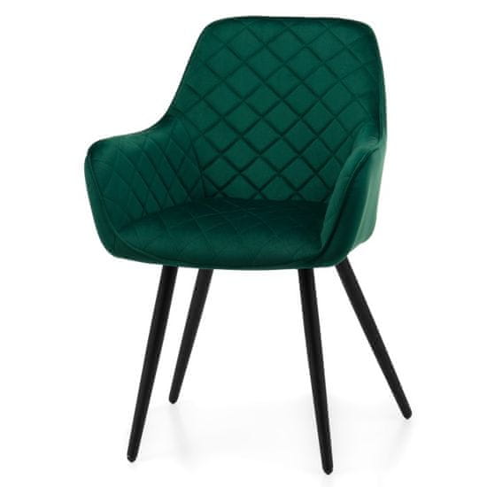 Greatstore Fotelj Crown iz zelenega žameta na črnih nogah