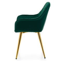 Fotelj Crown iz zelenega žameta na zlatih nogah