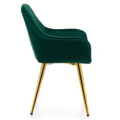Fotelj Crown iz zelenega žameta na zlatih nogah