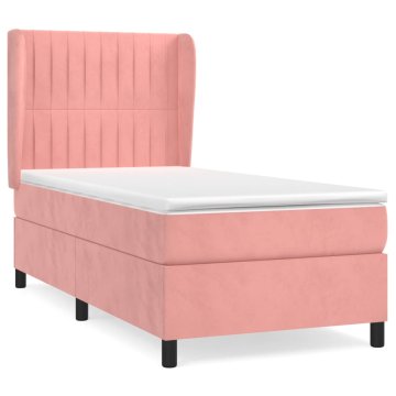 Vidaxl Box spring postelja z vzmetnico roza 90x190 cm žamet
