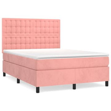 Vidaxl Box spring postelja z vzmetnico roza 140x190 cm žamet