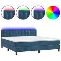 Vidaxl Box spring postelja z vzmetnico LED temno modra 180x200cm žamet
