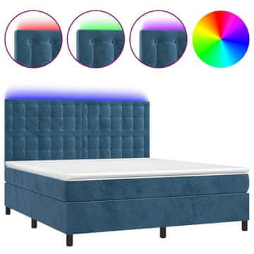 Vidaxl Box spring postelja z vzmetnico LED temno modra 180x200cm žamet