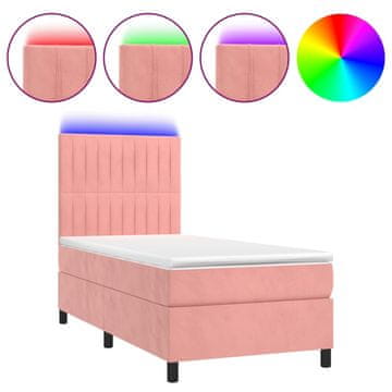Vidaxl Box spring postelja z vzmetnico LED roza 90x190 cm žamet