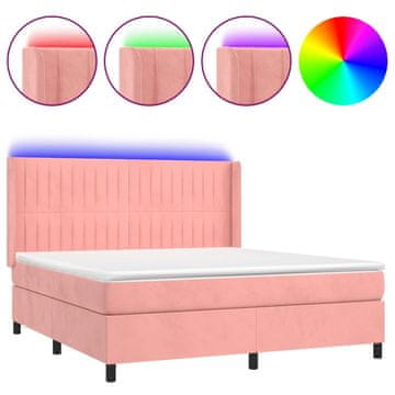 Vidaxl Box spring postelja z vzmetnico LED roza 180x200 cm žamet