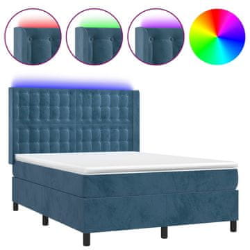 Vidaxl Box spring postelja z vzmetnico LED temno modra 140x190cm žamet