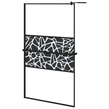 Vidaxl Pregrada za tuš s polico črna 115x195 cm ESG steklo in aluminij