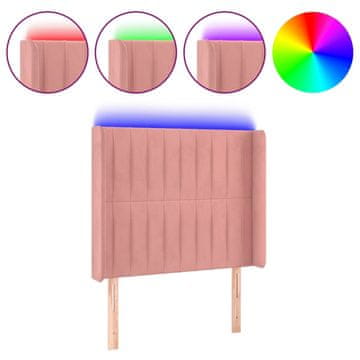 Vidaxl LED posteljno vzglavje roza 83x16x118/128 cm žamet