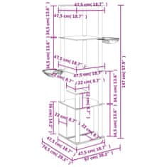 Vidaxl Mačje drevo s praskalniki iz sisala svetlo sivo 147 cm