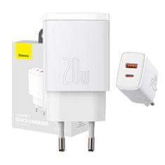 BASEUS Baseus Compact Quick Charger, USB, USB-C, 20W (bela)
