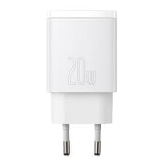 BASEUS Baseus Compact Quick Charger, USB, USB-C, 20W (bela)