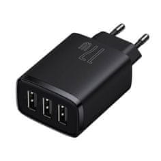 BASEUS kompaktni hitri polnilec, 3x USB, 17 W (črn)