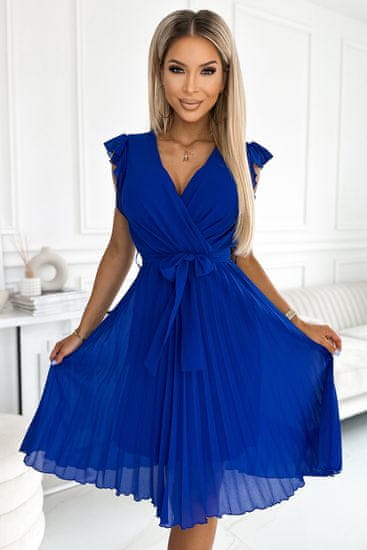 Numoco Ženska cvetlična obleka Polina kraljevsko modra