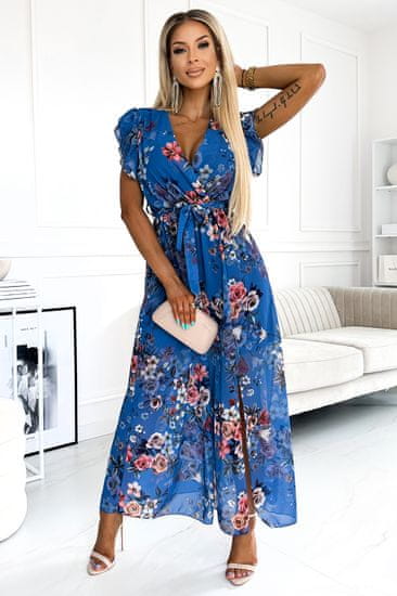 Numoco Ženska cvetlična obleka Aria modra