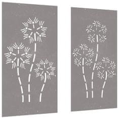 Vidaxl Vrtne stenske dekoracije 2 kosa 105x55 cm corten jeklo rože