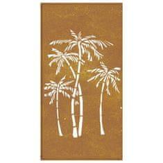 Vidaxl Vrtna stenska dekoracija 105x55 cm corten jeklo palme