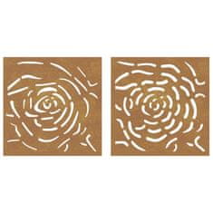 Vidaxl Vrtne stenske dekoracije 2 kosa 105x55 cm corten jeklo vrtnica