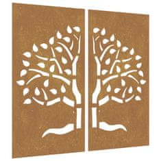 Vidaxl Vrtna stenska dekoracija 2 kosa 105x55 cm corten jeklo drevo