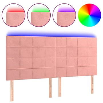 Vidaxl LED posteljno vzglavje roza 180x5x118/128 cm žamet