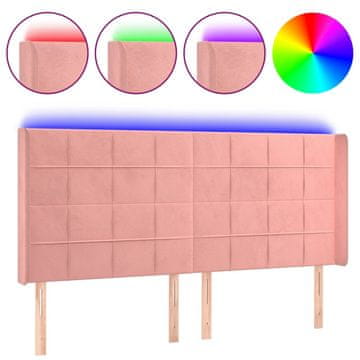 Vidaxl LED posteljno vzglavje roza 183x16x118/128 cm žamet