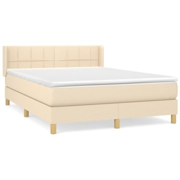 Vidaxl Box spring postelja z vzmetnico krem 140x200 cm blago