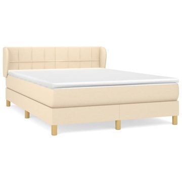 Vidaxl Box spring postelja z vzmetnico krem 140x200 cm blago