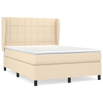 Vidaxl Box spring postelja z vzmetnico krem 140x190 cm blago