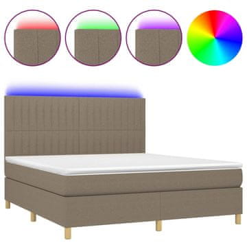 Vidaxl Box spring postelja z vzmetnico LED taupe 160x200 cm blago