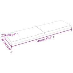 Greatstore Stenska polica 120x30x(2-4) cm neobdelana trdna hrastovina