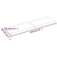 Greatstore Stenska polica 160x40x(2-6) cm neobdelana trdna hrastovina