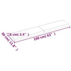 Greatstore Stenska polica 160x30x(2-6) cm neobdelana trdna hrastovina