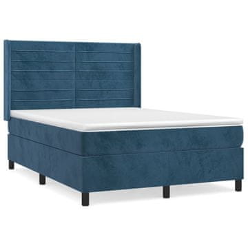 Vidaxl Box spring postelja z vzmetnico temno modra 140x200 cm žamet
