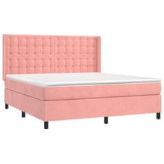 Vidaxl Box spring postelja z vzmetnico LED roza 180x200 cm žamet
