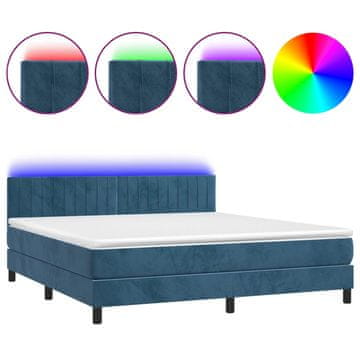 Vidaxl Box spring postelja z vzmetnico LED temno modra 180x200cm žamet