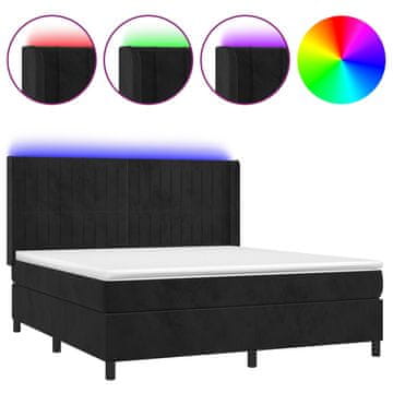 Vidaxl Box spring postelja z vzmetnico LED črna 160x200 cm žamet