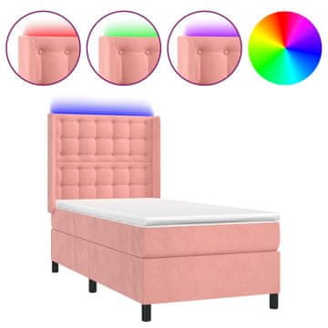 Vidaxl Box spring postelja z vzmetnico LED roza 90x200 cm žamet
