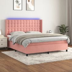 Vidaxl Box spring postelja z vzmetnico LED roza 180x200 cm žamet