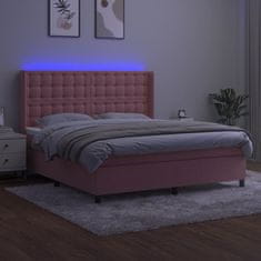 Vidaxl Box spring postelja z vzmetnico LED roza 180x200 cm žamet