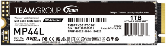 TeamGroup SSD disk, 1TB, M.2, NVMe, MP44L, 5000/4500 MB/s 2280 (TM8FPK001T0C101)