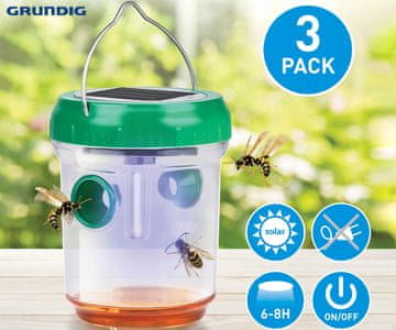Grundig pasti za žuželke/insekte, komplet 3x pasti, LED svetilka, baterija, solarno polnjenje, nosilec