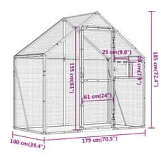 Vidaxl Ptičnica srebrna 179x100x185 cm aluminij