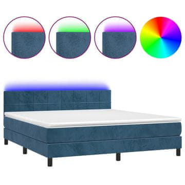 Vidaxl Box spring postelja z vzmetnico LED temno modra 160x200cm žamet